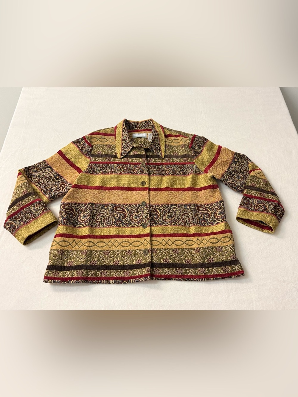 Alfred Dunner Tapestry Paisley Jacket Woman 18P Vintage Boho Coat Chenille